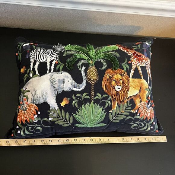 Secret Celebrity Savanna Animals Embroidered Decorative Throw Pillow Tropical - Picture 11 of 11